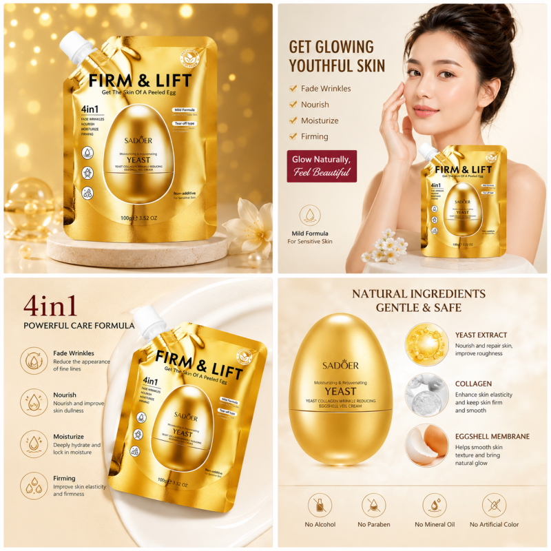 SADOER Firm & Lift Yeast Collagen Wrinkle Reducing Eggshell Veil Cream - Gallery Image